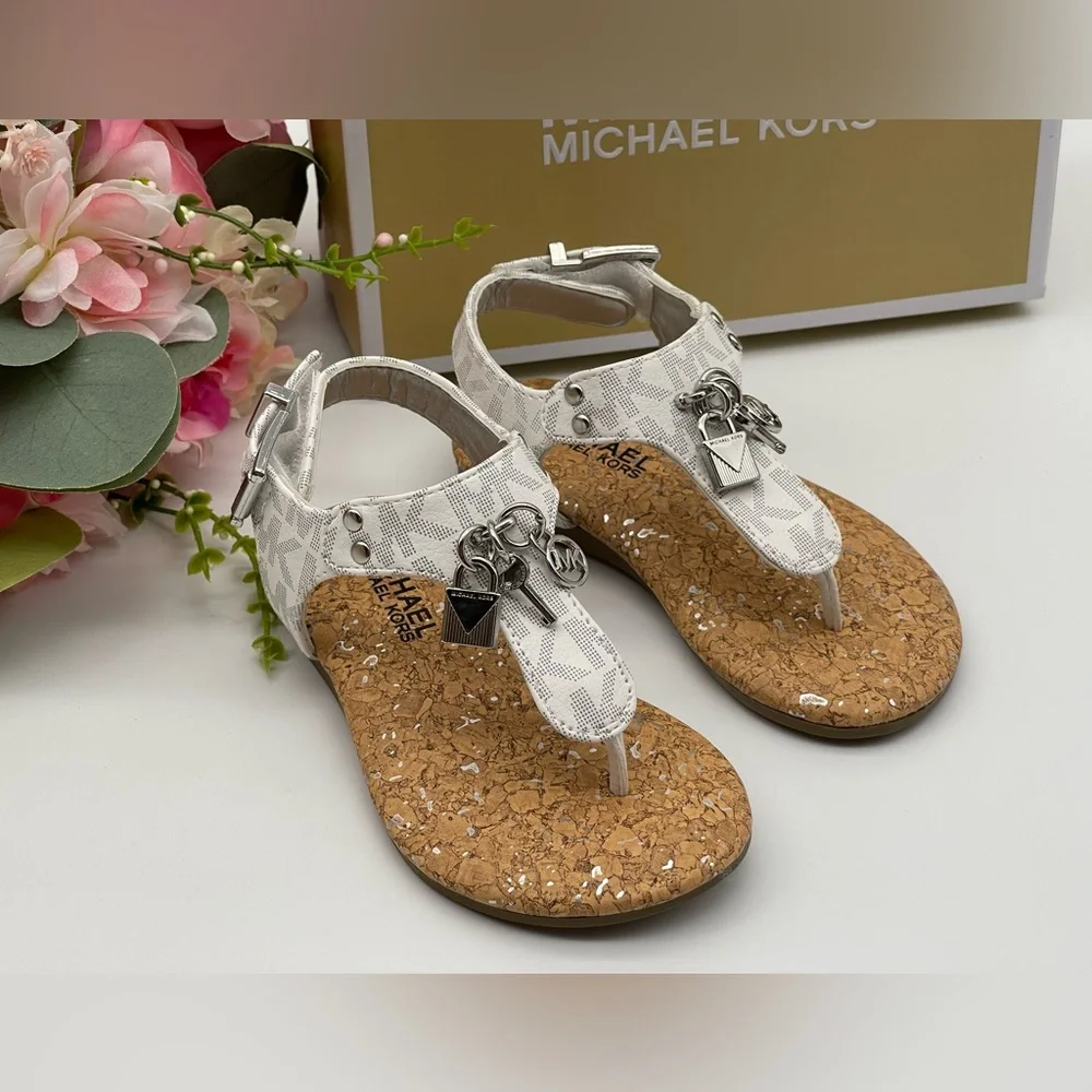 Michael Kors Girl’s Monogram Thong Charm Sandals